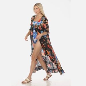 Johnny Was Black Royal Long Ruffle Kimono